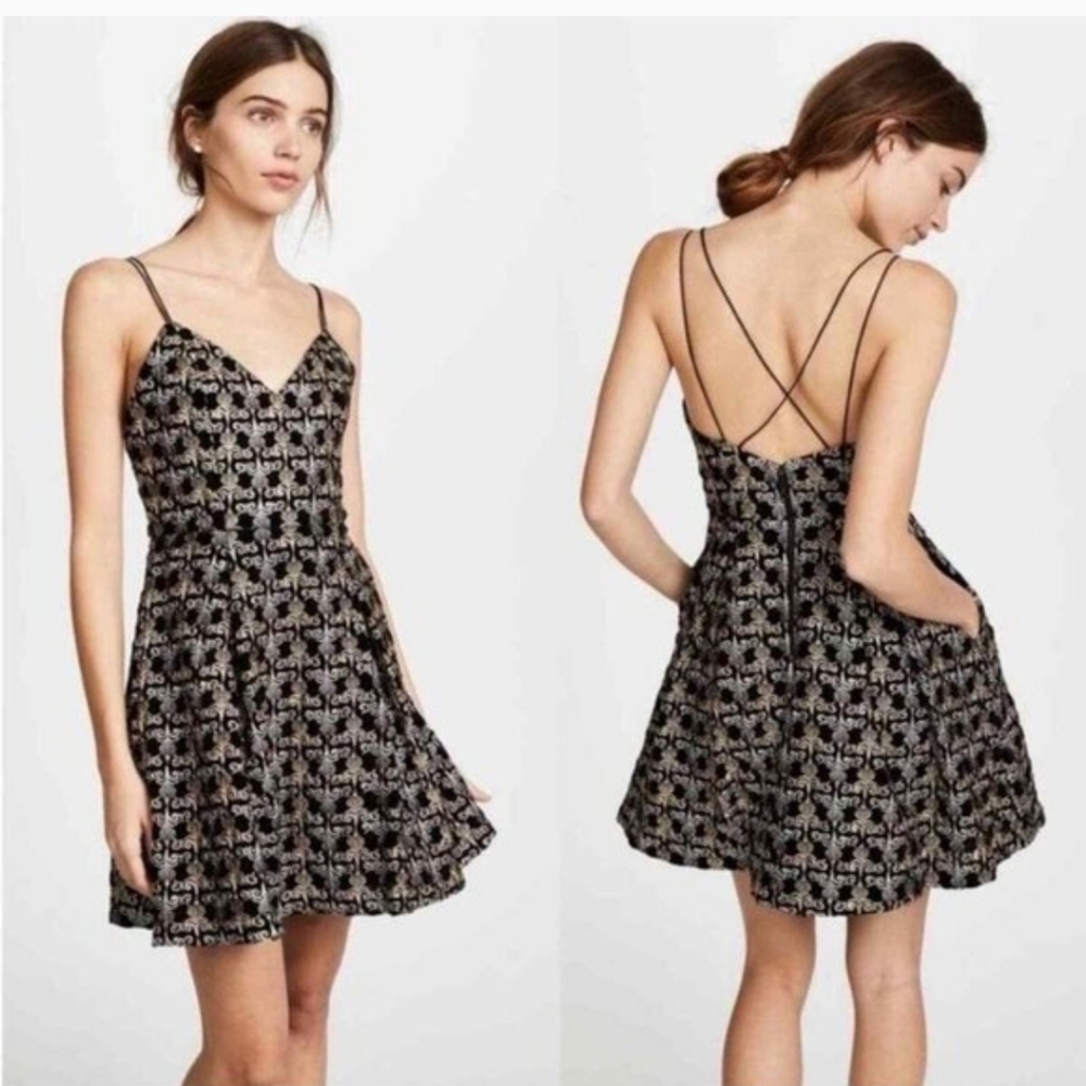Alice + Olivia Marilla Metallic Fit & Flare Dress Strappy Back Cocktail Party